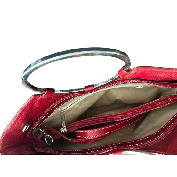 Cuoieria Fiorentina Red Leather Satchel Bag Round Handle Stylish Tote with strap - Picture 12 of 13